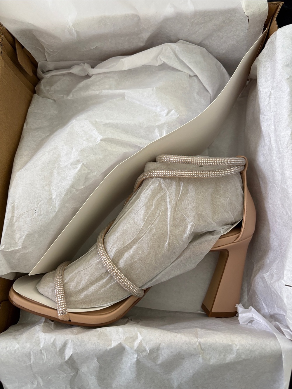 Blush Strappy Block Heel Sandals with Sparkle Trim